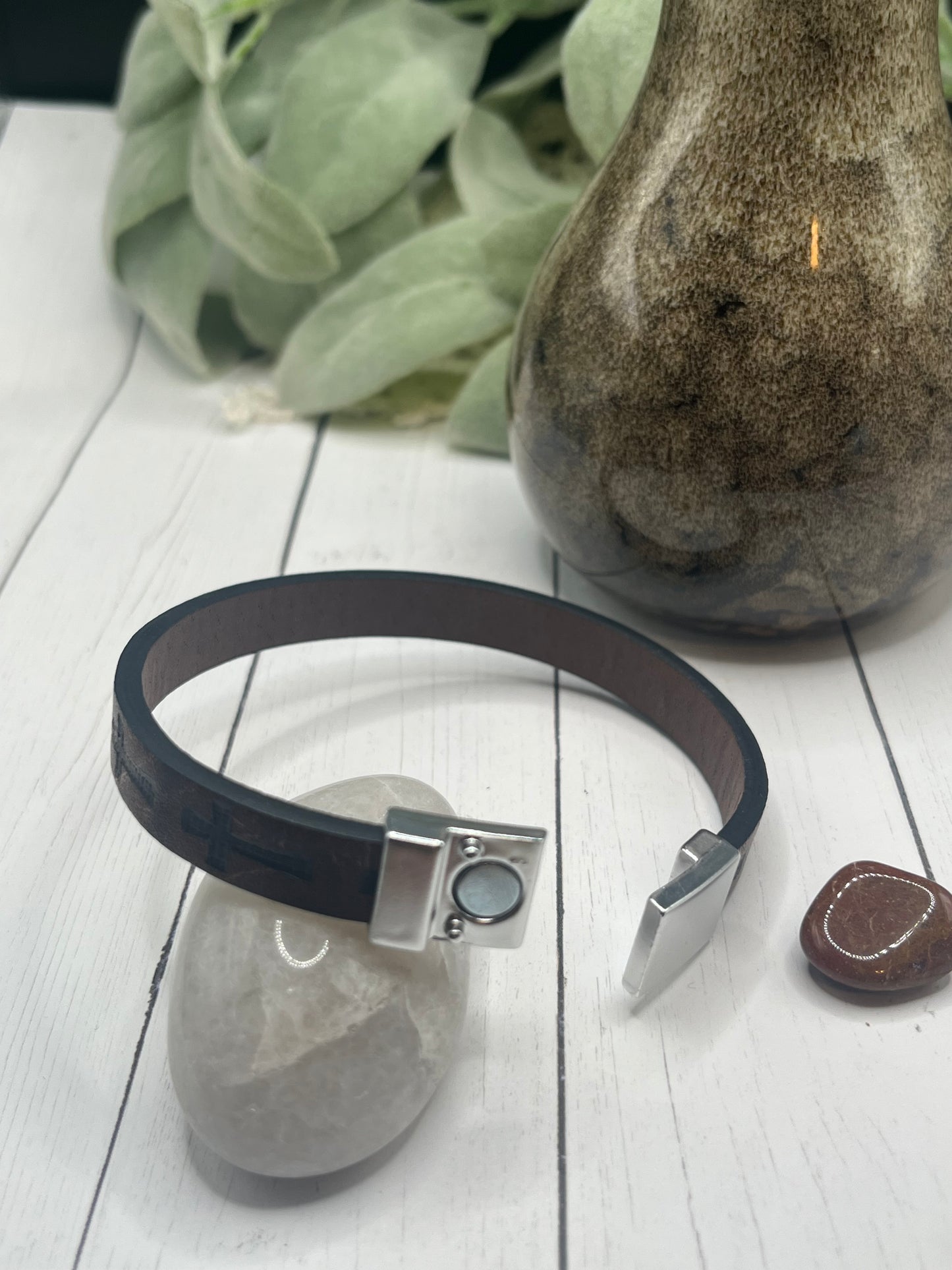 Genuine Leather Cross Bracelet