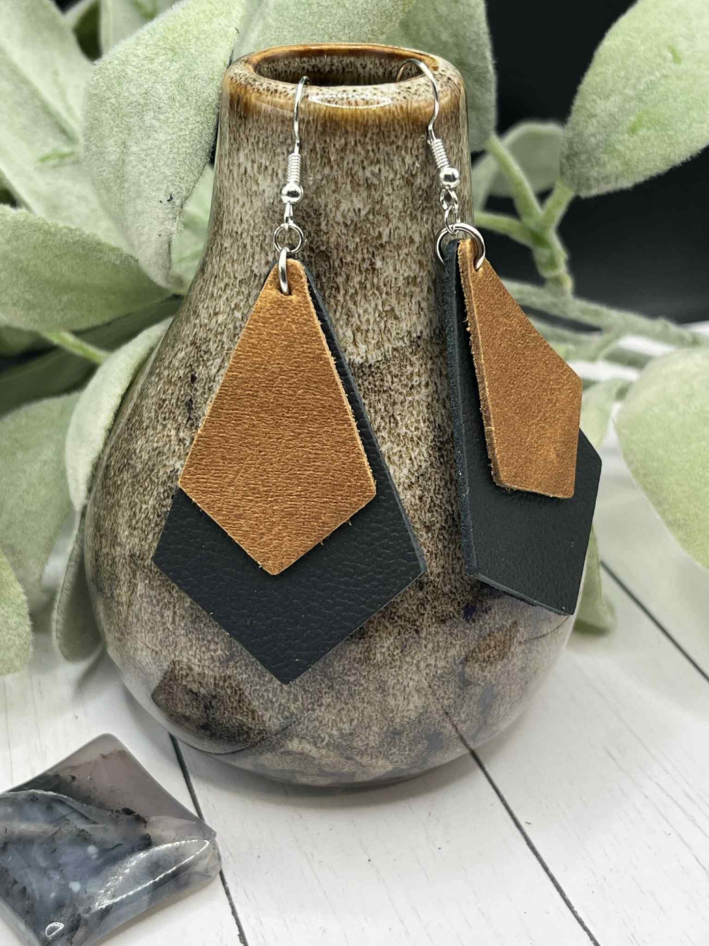 Black and Brown Leather Diamond (1 3/4” long - small)