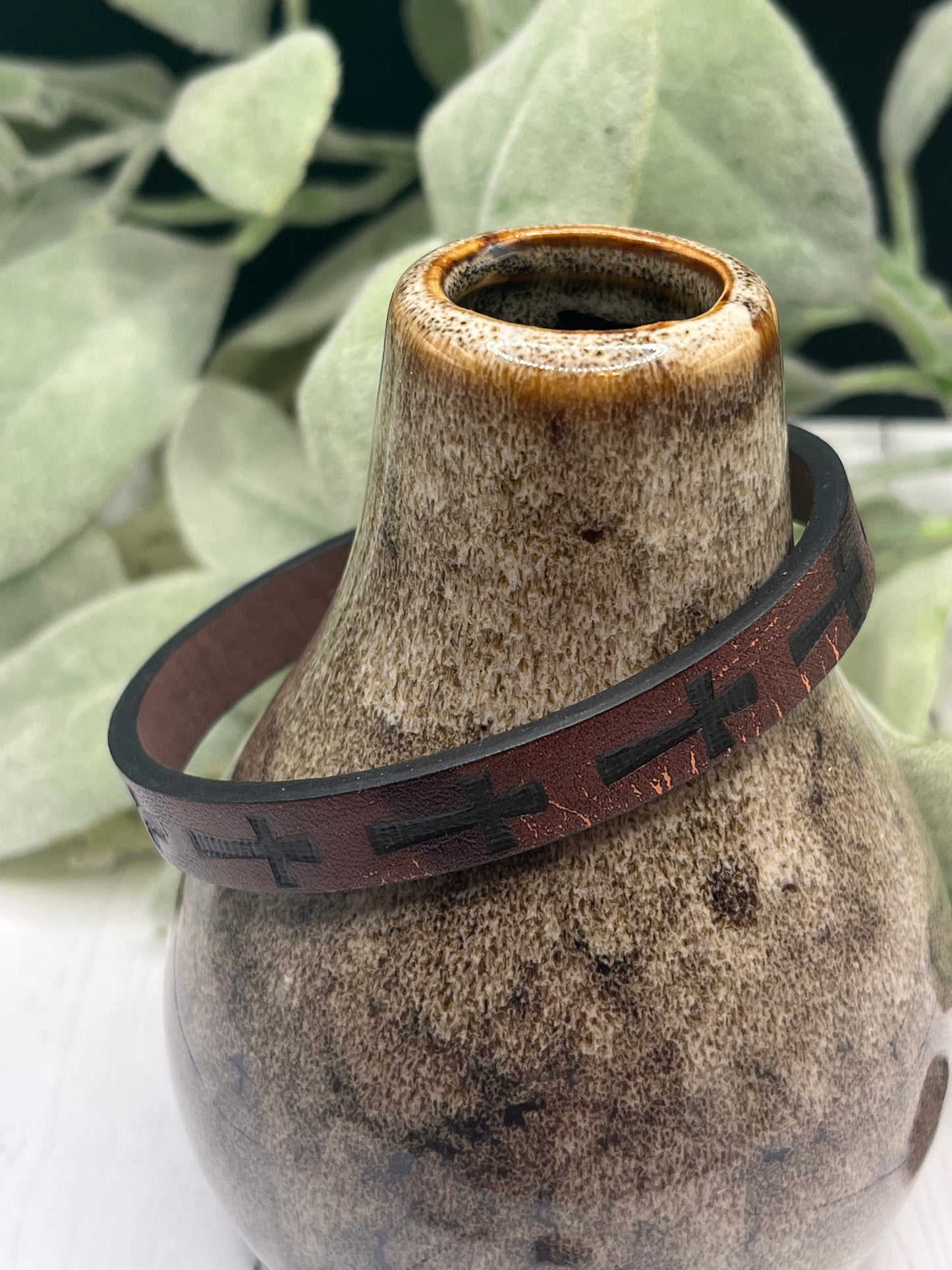 Brown leather cross bracelet