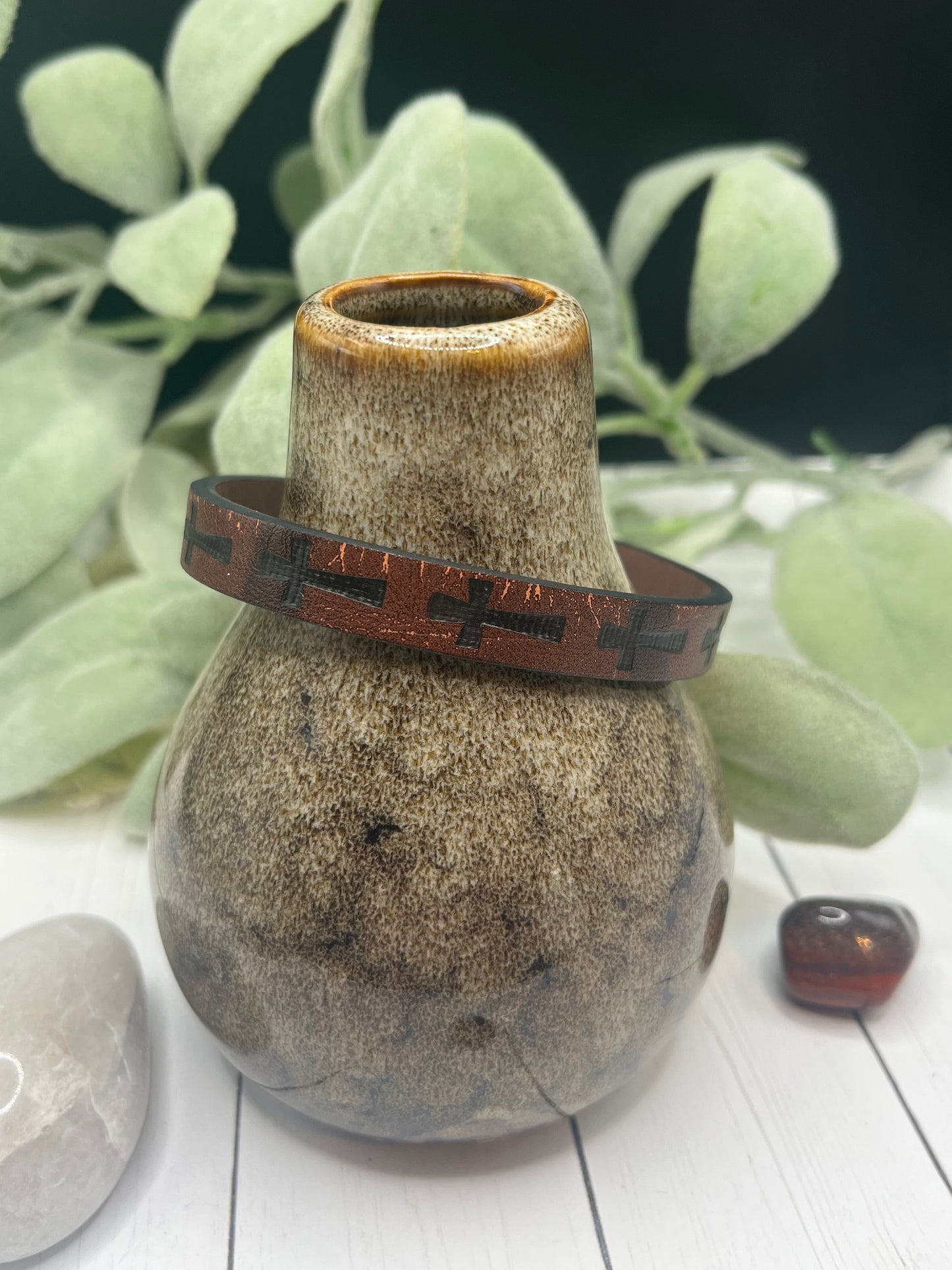 Brown leather cross bracelet