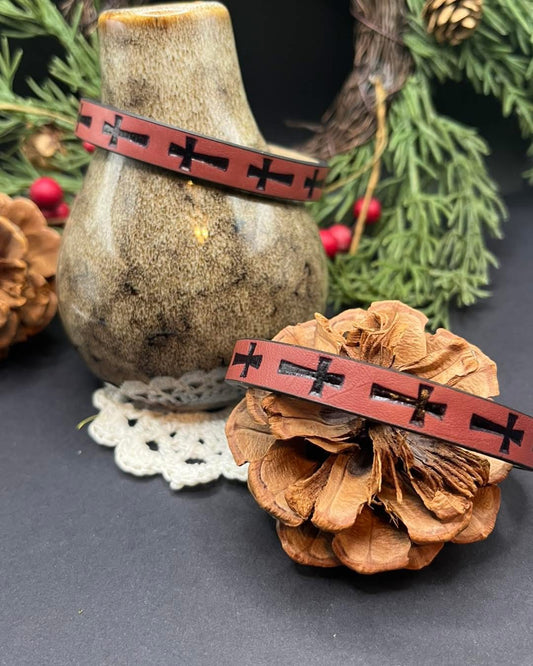 Red genuine leather cross bracelet