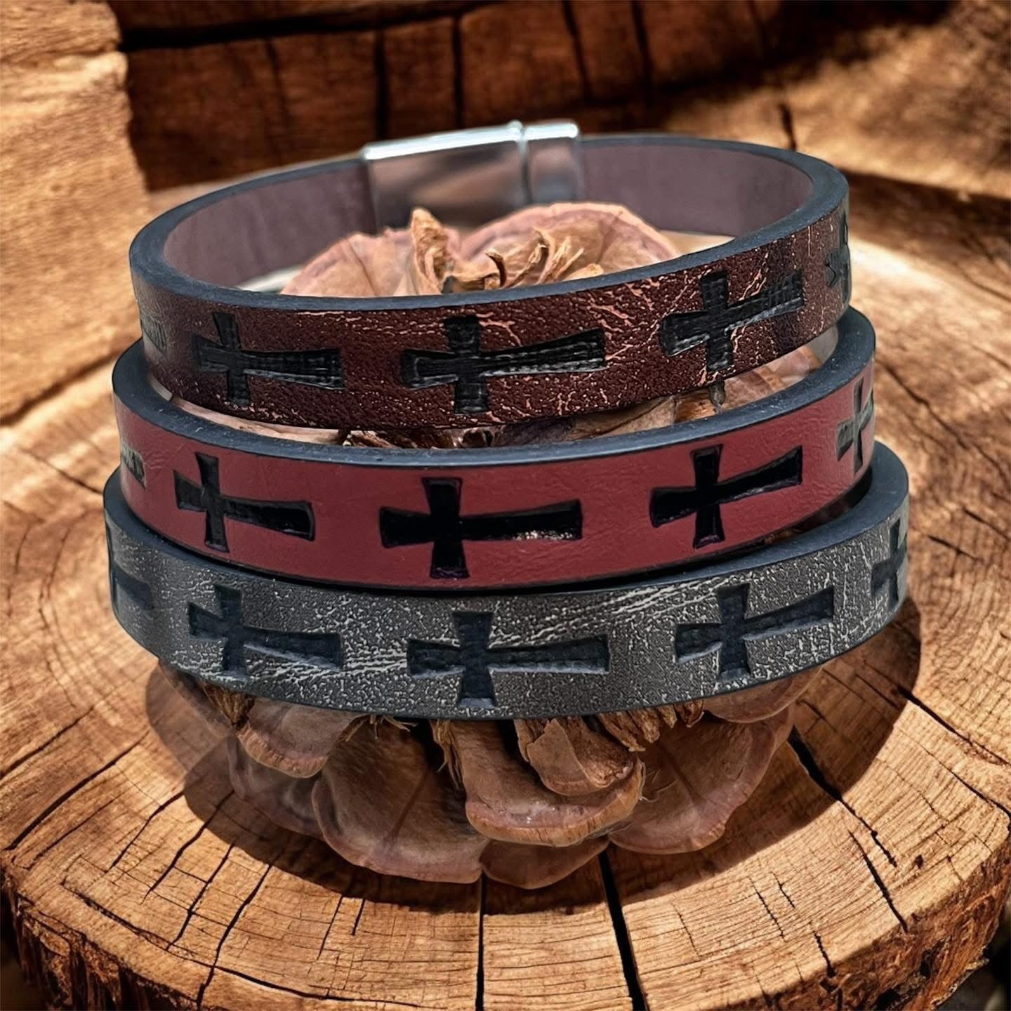Genuine Leather Cross Bracelet