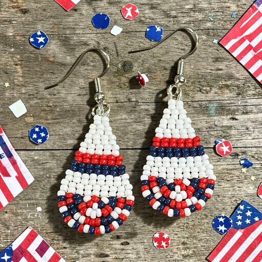 Red, White, Blue Beaded Teardrops