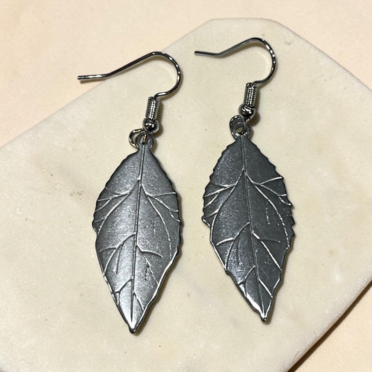 Stainless Steel Leaf Dangle Earrings – 1.25in, Hypoallergenic, Stainless Steel Ear Wire