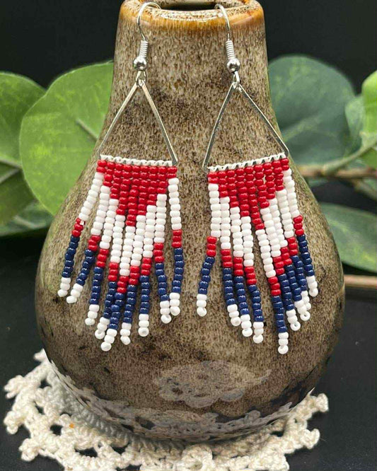 USA Red White & Blue Triangle Beaded Earrings